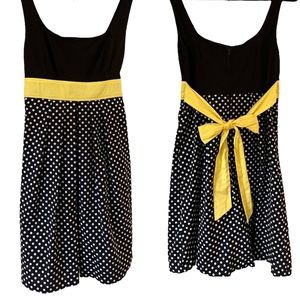 Black & White Polka Dots Dress with Yellow Bow Belt